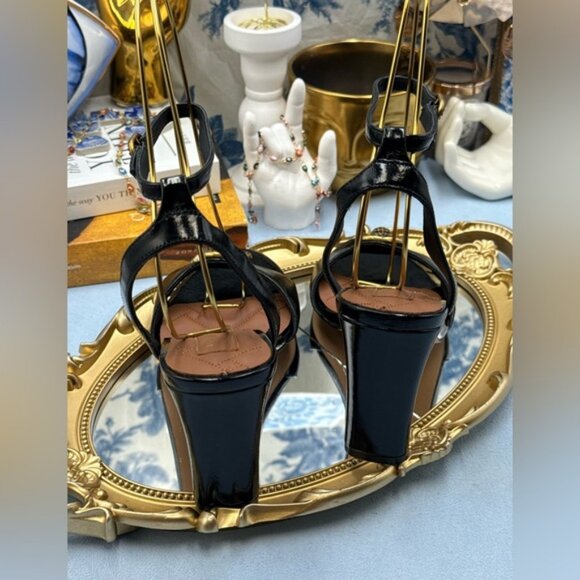 🆕 KURT GEIGER LONDON 🧿 NWOB Chelsea Heel Sandal, Black Patent - Sz 38 US 7.5 - Picture 8 of 12